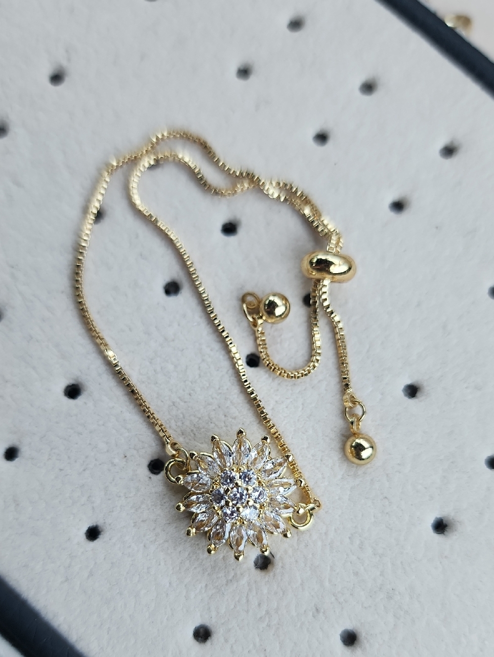 Gold Sunburst Crystal Adjustable Bracelet - Sparkling Clear Stones
